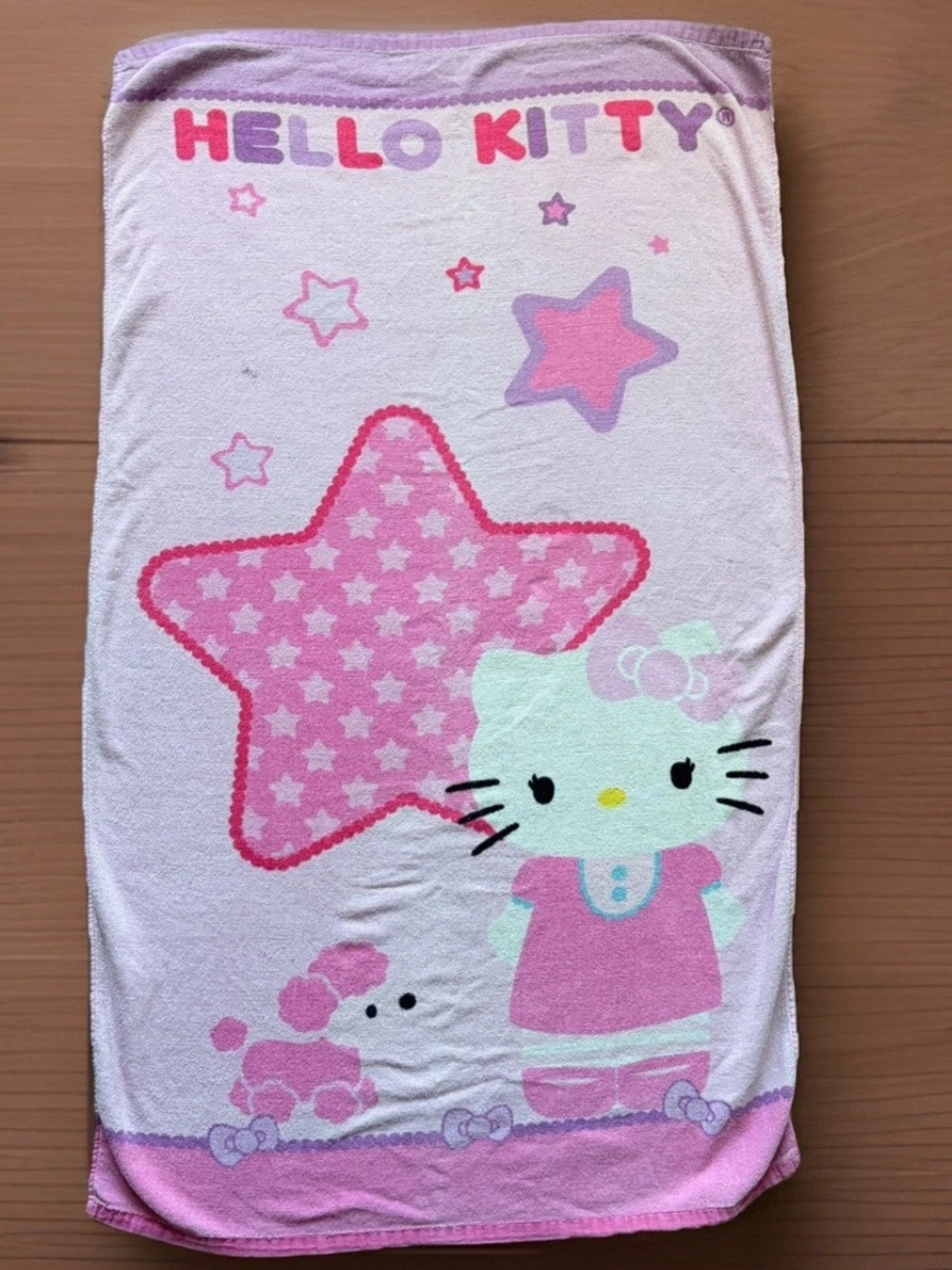 Vintage SANRIO HELLO KITTY Towel RARE JAPAN Pink Poodle Stars Bath/ Beach Towel
